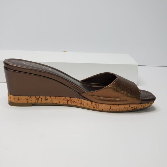 Talbots Bronze Brown Leather Upper Slip-On Wedge Sandal Size 7 1/2B - Picture 5 of 13